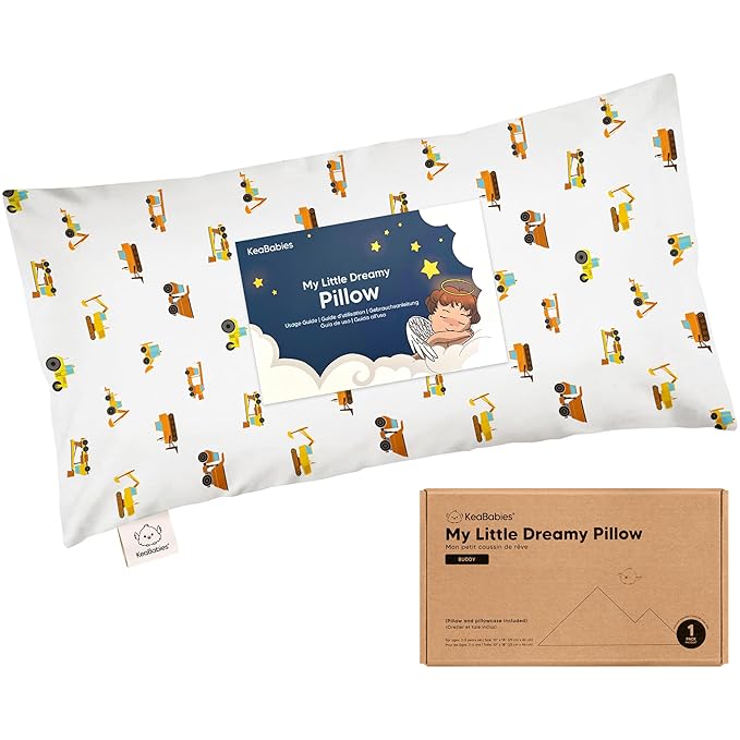 Toddler Pillow with Pillowcase - 10x18 My Little Dreamy Kids Travel Bed Pillows for Sleeping, Organic Cotton Small Pillowcase, Soft & Breathable, Machine Washable, Toddlers 2-5 years old(Construction)