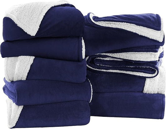 MOONLIGHT20015 Navy Sherpa Blankets Queen Size for Bed - Wholesale Bulk Pack of 9 Sherpa Blankets - Soft Fluffy Throw Blanket for Hotels, Guest Bedroom, 90x90 Inches