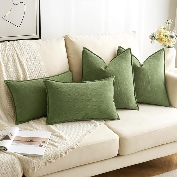 MIULEE Pack of 2 Sage Decorative Pillow Covers 18x18 Inch Soft Chenille Luxurious Couch Throw Pillows Farmhouse Cushion Covers with Elegant Design for Sofa Bedroom Living Room Spring Home Decor