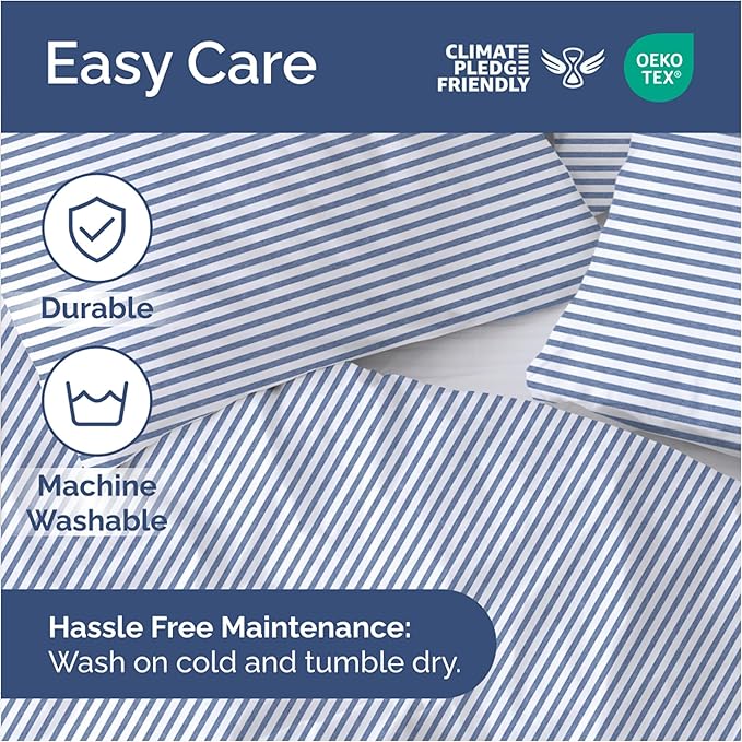 Duvet Cover Queen Size - Extra Soft Queen Size Duvet Cover - Lightweight, Breathable, Easy Care & Fade Free w/ Zipper Closures & Ties - 90" x 90" Inches - (Blue Stripes 2) Comforter Not Included