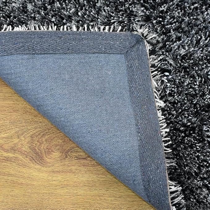 Hand Tufted SHAG Polyester ECO-Friendly Area Rugs - 5'x8', Rectangle, Black White, Solid Plain Design, High Pile Thick Handmade Anti Skid Rugs for Living Room, Bed Room K00111