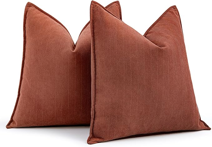 MIULEE Pack of 2 Rust Decorative Pillow Covers 20x20 Inch Soft Chenille Luxurious Couch Throw Pillows Farmhouse Cushion Covers with Elegant Design for Sofa Bedroom Living Room Home Decor