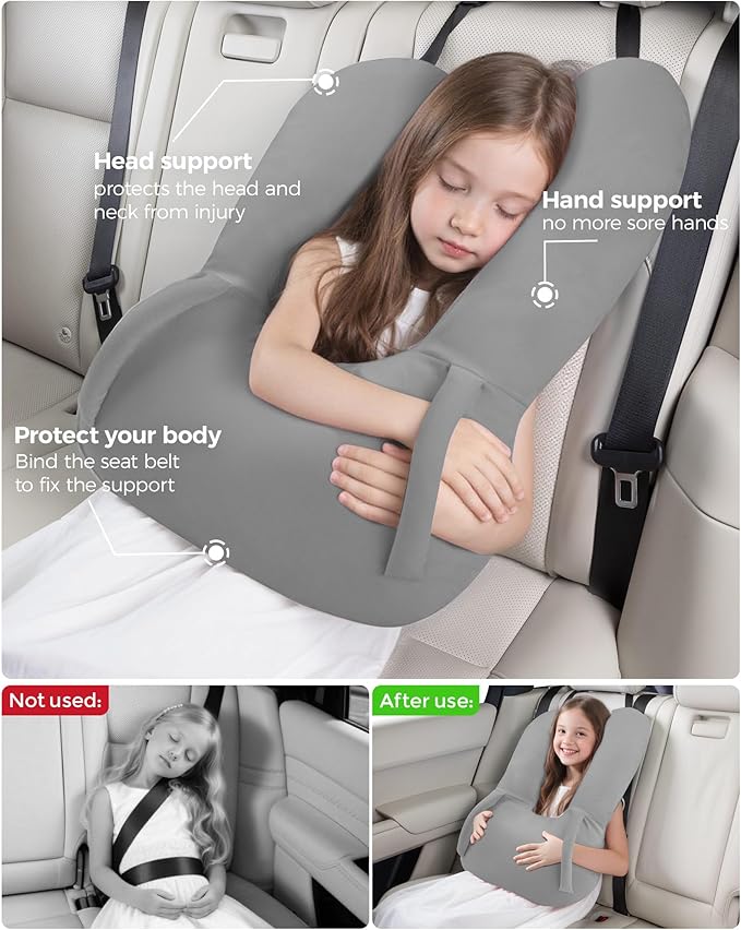 BEBAS U-Shaped Kids Travel Pillow for Car Travel Accessories for Children Adults - Soft Breathable Supports Neck Head for Sleeping - Adjustable Strap for Airplane Long Road Trip