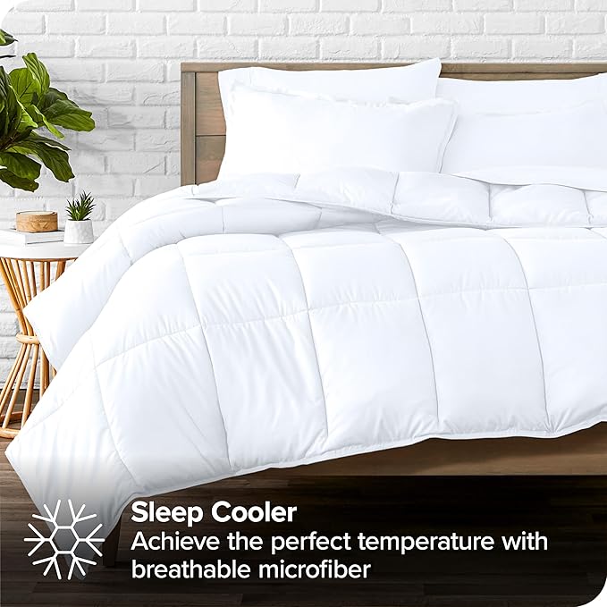 Bare Home Bed-in-A-Bag 7 Piece Comforter & Sheet Set - Full - Goose Down Alternative - Ultra-Soft 1800 Premium - Bedding Set (Full, White/White)