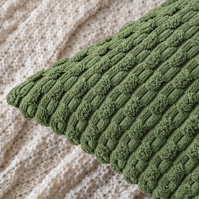 MIULEE Pack of 2 Decorative Throw Pillow Covers 16x16 Inch Soft Boho Striped Textured Corduroy Pillow Covers Modern Farmhouse Home Decor for Couch Bed Sofa Living Room Moss Green