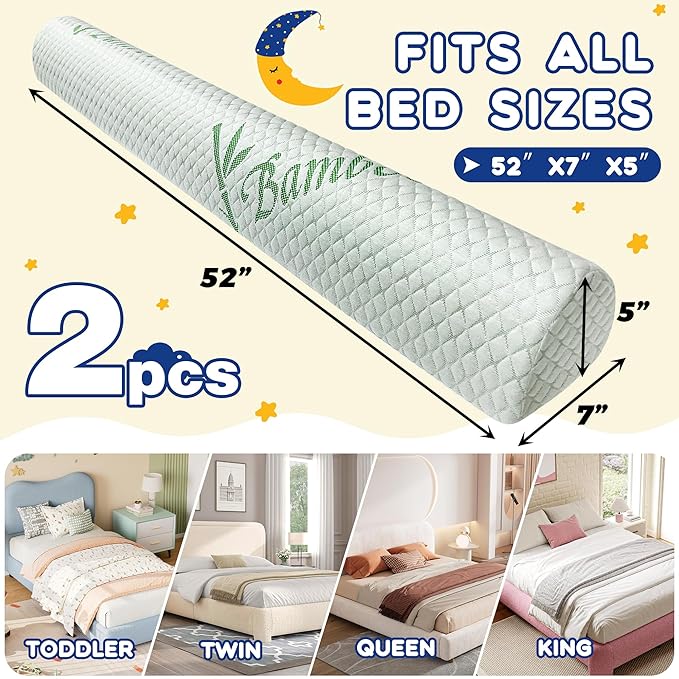 Waterproof Baby Bed Bumper for Toddler with Adjustable Band, Soft Kid Foam Bed Rail for Rental, Vacational, Full, Queen, Twin, King Size Bed, Green, 2 Pack