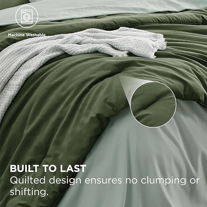 Bedsure King Size Comforter Set - 7 Pieces Olive Green King Bedding Set for All Seasons, Boho Contrasting Design Bed in a Bag with Comforter, Sheets, Pillowcases & Shams
