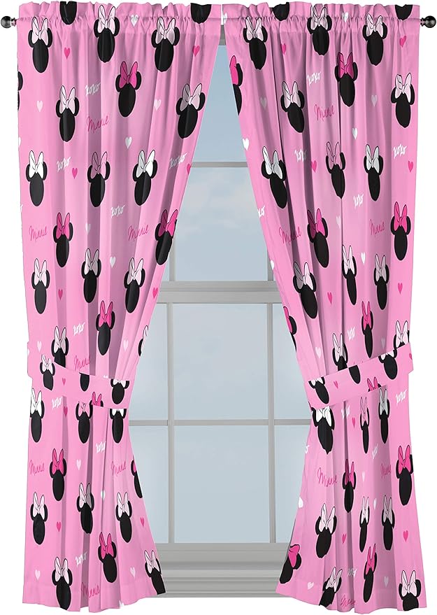 Jay Franco Disney Minnie Mouse Hearts N Love 63" inch Drapes - Beautiful Room Décor & Easy Set Up, Bedding - Curtains Include 2 Tiebacks, 4 Piece Set (Official Disney Product)