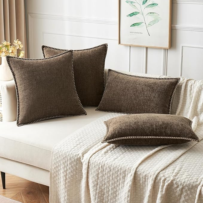 MIULEE Pack of 2 Couch Throw Pillow Covers 16x16 Inch Brown Farmhouse Decorative Pillow Covers with Stitched Edge Soft Chenille Solid Dyed Spring Pillow Covers for Sofa Bed Living Room