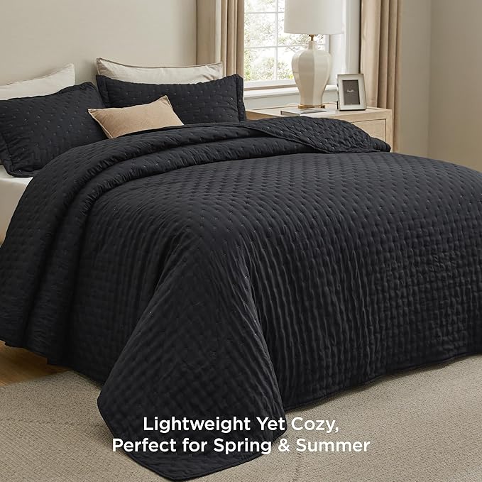 Bedsure Quilts Queen Size - Black Bedspread Queen Size & Lightweight Comforter, Modern Coverlet with Clover Pattern, Ultra Soft All-Season Bedding, 90 x 96 Inches