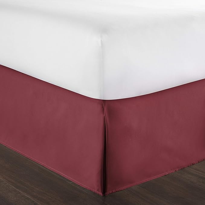 800 Thread Count 100% Pure Cotton Luxury Box Pleated Bed Skirt Queen Size with 16 Inch Drop Length Burgundy