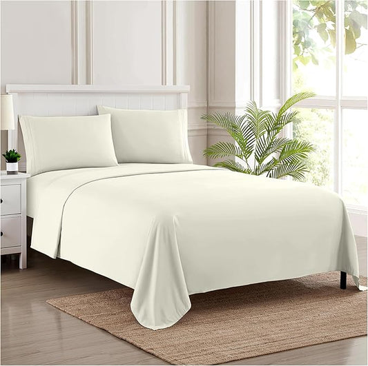 Twin Sheets - Breathable Luxury Sheets with Full Elastic & Secure Corner Straps Built In - 1800 Supreme Collection Extra Soft Deep Pocket Bedding Set, Sheet Set, Twin, Ivory