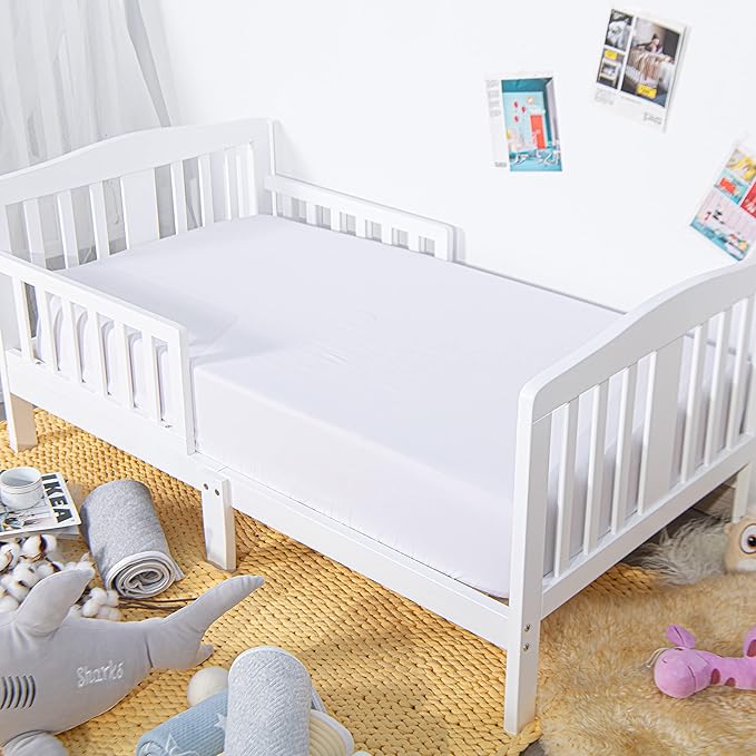 NTBAY 100% Brushed Microfiber Fitted Crib Sheet, Super Soft and Cozy 28x52 Crib Sheet for Standard Crib and Toddler Mattresses, Boys, Girls, Unisex, White, 28x52 Inches