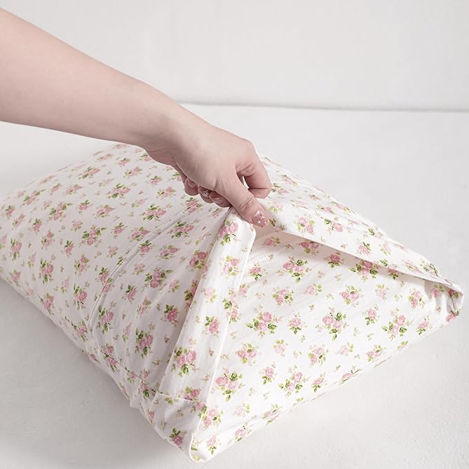 NTBAY 2 Pack 100% Natural Jersey Cotton Toddler Pillowcases, Super Soft and Breathable Travel Pillow Cases with Envelope Closure for Nursery, 13x18 Inches, Pink and White Floral