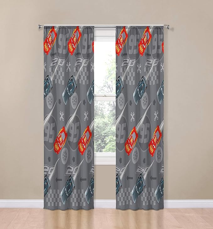 Jay Franco Disney Pixar Cars Lighnting Speed 84" Inch Drapes - Beautiful Room Décor & Easy Set Up, Bedding Features Lightning McQueen - Curtains Include 2 Tiebacks, 4 Piece Set