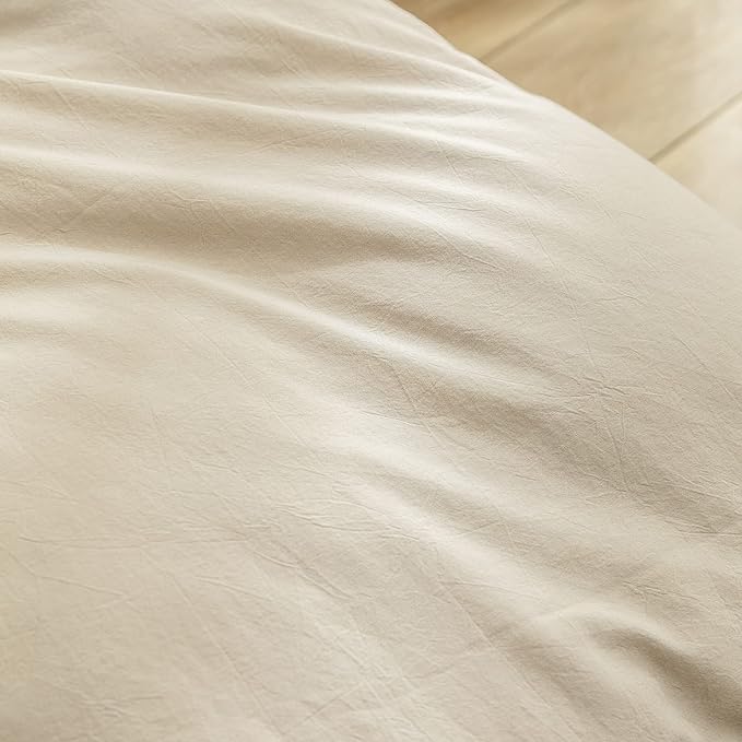 BESTOUCH Duvet Cover Set 100% Washed Cotton Linen Feel Super Soft Comfortable Chic Lightweight 3 PCs Home Bedding Set Solid Almond Milk Grey Oversized King