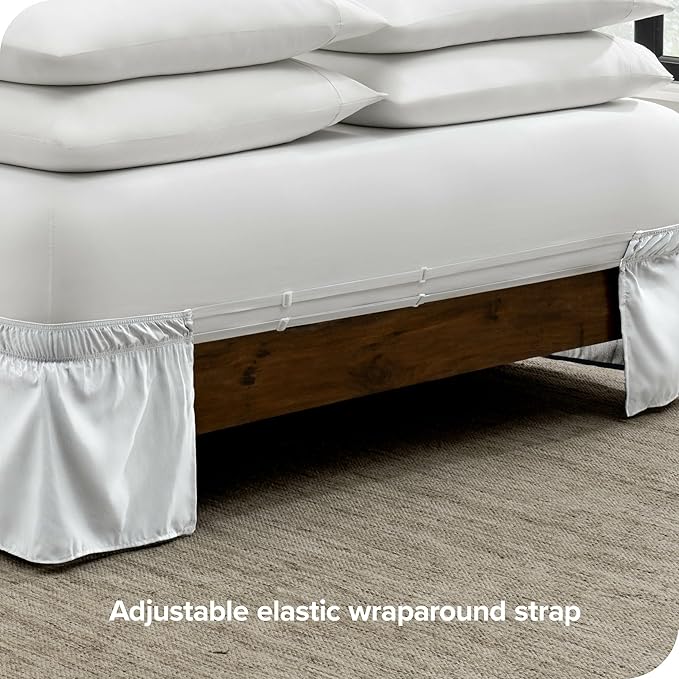 Bare Home Wrap Around Bed Skirt - for Cal King Size Beds with 15 inch Tailored Drop - Easy Fit Elastic Strap - Adjustable and Ruffled Style - Wrinkle, Fade, and Stain Free (Cal King, White)