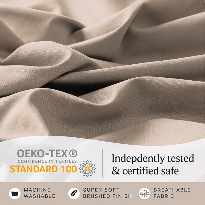 LuxClub 4 PC California King Sheet Set, Breathable Luxury Bed Sheets, Deep Pockets 18" Wrinkle Free Cooling Sheets Machine Washable Hotel Bedding Silky Soft - Light Khaki Cal King
