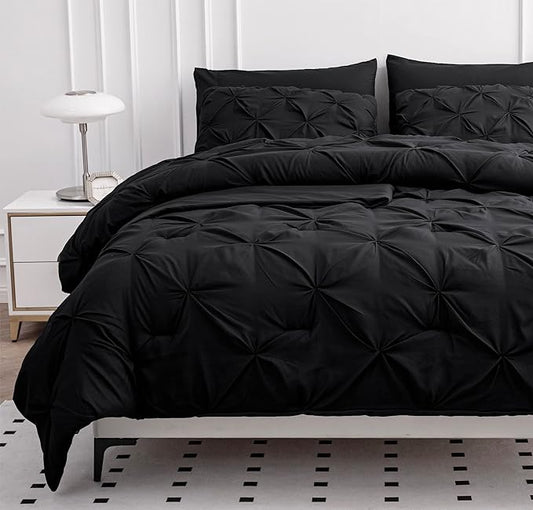 LANE LINEN Full Size Comforter - 7 PCs Set - Full Size Bed in a Bag Luxury Down Alternative - One Set Full Size Bedding Collection - Easy Care, Machine Washable, Soft & Cozy All-Season Bedding – Black | Plush alt fill, Cozy lightweight, Machine washabl...