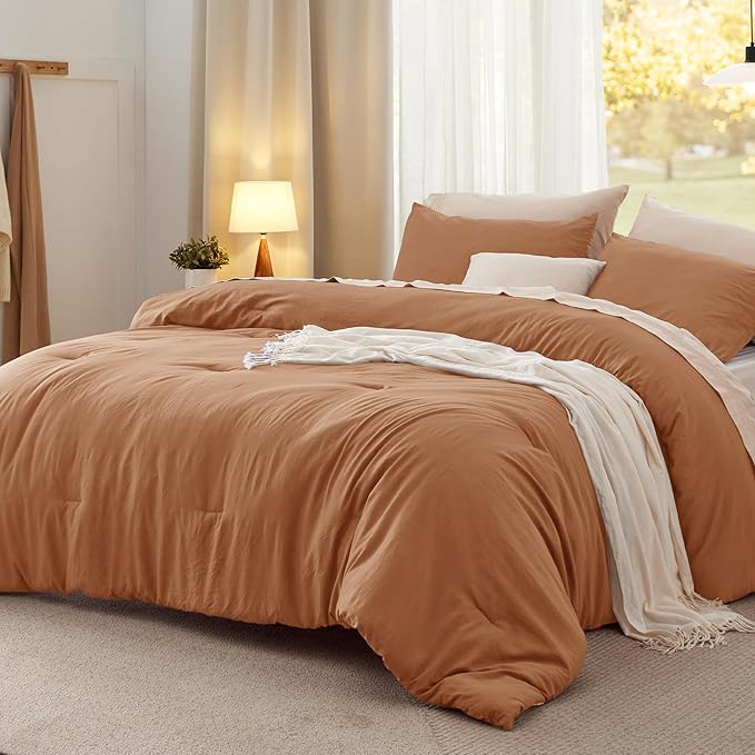 Bedsure Queen Comforter Set, Pumpkin Soft Prewashed Bedding for All Seasons, 3 Pieces GentleSoft™ Bed Set, 1 Lightweight Comforter (90"x90") and 2 Pillowcases (20"x26")