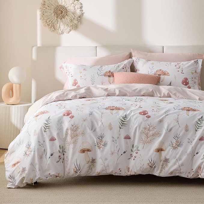 Bedsure Duvet Cover Twin Size - 100% Cotton Reversible Cute Flower Floral King Duvet Cover Set with Zipper Closure, 2 Pieces Soft & Breathable Shell Beige Bedding Set with 1 Pillow Sham 20"x26"