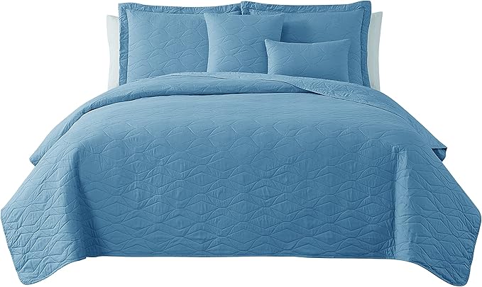 Hearth & Harbor Quilts King Size - All Season Bedspread Coverlet Set, Pinsonic Weave Lightweight Bedding Set - 5 Piece King Quilt Set with Pillow Shams, Ellipse - Blue Heaven
