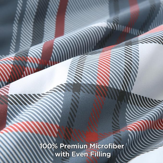 Andency Navy Red Plaid Comforter Set Twin(66x90 Inch), 2 Pieces Grid Gingham Stripes Bedding Comforter Sets for Boys Girls Kids Teens, Preppy Geometric Line Soft Lightweight Reversible Bed Set as Gift