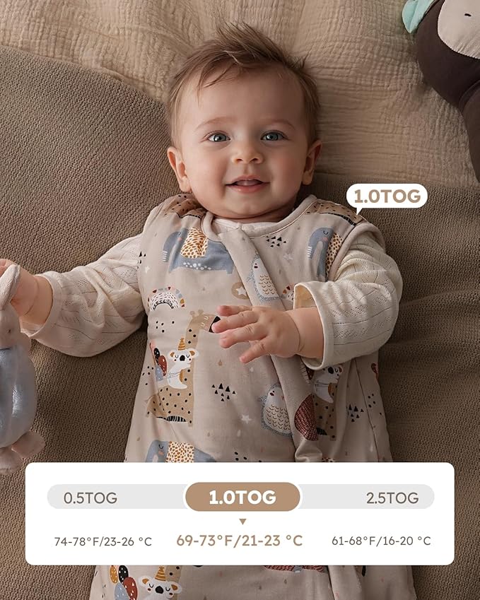 Yoofoss Rayon Made from Bamboo Baby Sleep Sack 12-18 Months 1.0 Tog Baby Wearable Blanket, Super Soft Infant Toddler Sleeping Sack 2-Way Zipper