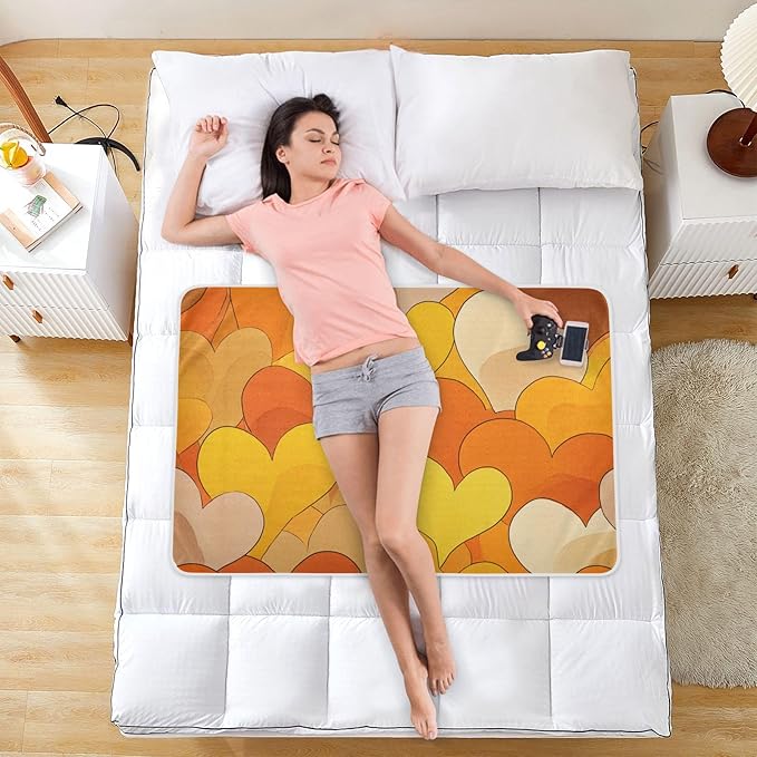 Waterproof Bed Pad Reusable Changing Pad Toddler Mattress Protector Large Pee Pad Baby Diaper Pad Soft Washable Liner Orange Hearts