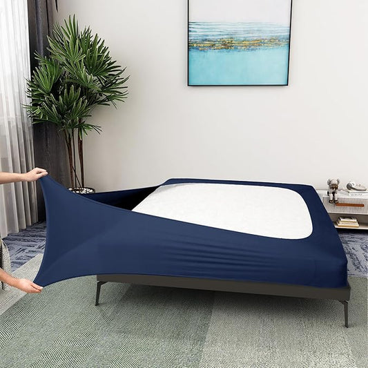 Alyvia Spring Box Spring Cover Full Size - Jersey Knit & Stretchy Wrap Around 4 Sides Bed Skirt for Hotel & Home - Full/Full XL, Navy