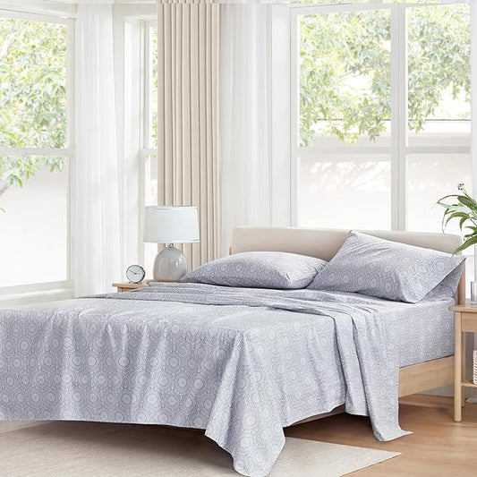 Comfort Spaces 100% Cotton Sheet Set Breathable, Lightweight, Soft with 12" Elastic Pocket Fits up to 14" Mattress, All Season Cozy Bedding, Matching Pillow Case, Twin XL Adelia Gray 3 Piece