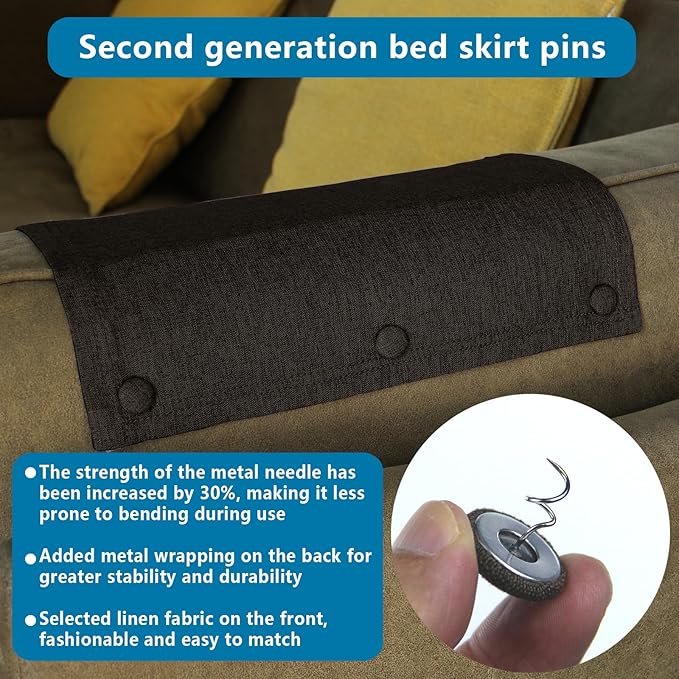 Flax Covered Button Twist Pins - for Bed Skirts Pins,Sofa,Upholstery,Armchair Caddies, Armrest Covers, Slipcovers (12, M-Dark Brown 12)