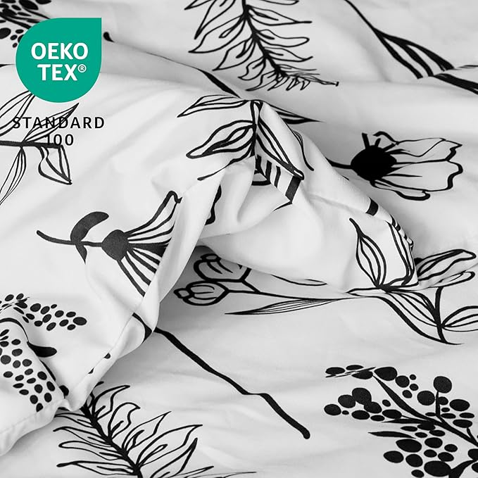 Joiedomi Full Size Comforter Set White, 3 Pieces Floral Full Bedding Set with 1 Soft Reversible Botanical Comforter and 2 Pillow Shams, Bed in a Bag for All Seasons