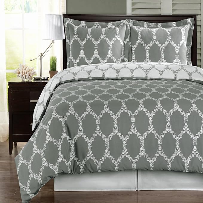 Royal Hotel Bedding Gray and White Brooksfield 3 Piece Twin/Twin XL Comforter Set 100% Cotton 300 Thread Count