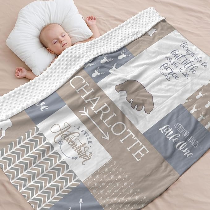 Personalized Baby Blankets for Girls, Personalized Baby Gifts,Best Gift for Baby, Newborn, Woodland Baby Blanket, Super Soft Polyester, Shower Gifts for Nursery, Mocha Meringue