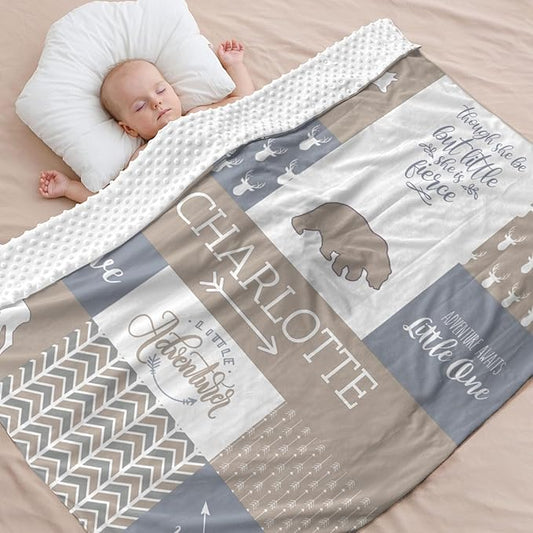 Personalized Baby Blankets for Girls, Personalized Baby Gifts,Best Gift for Baby, Newborn, Woodland Baby Blanket, Super Soft Polyester, Shower Gifts for Nursery, Mocha Meringue