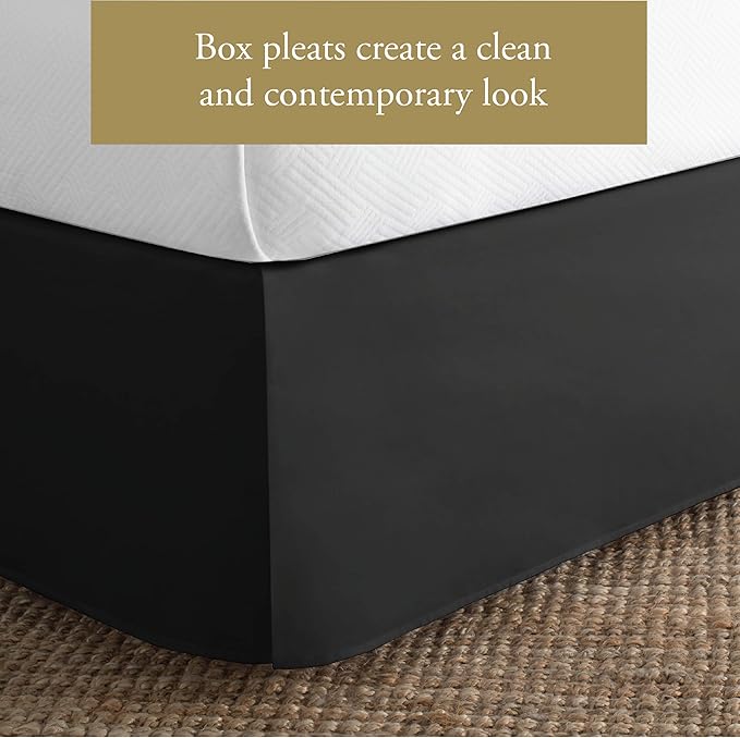 Luxury Hotel Tailored Bed Skirt, Box Pleats, 14 Inch Drop, Queen, Black
