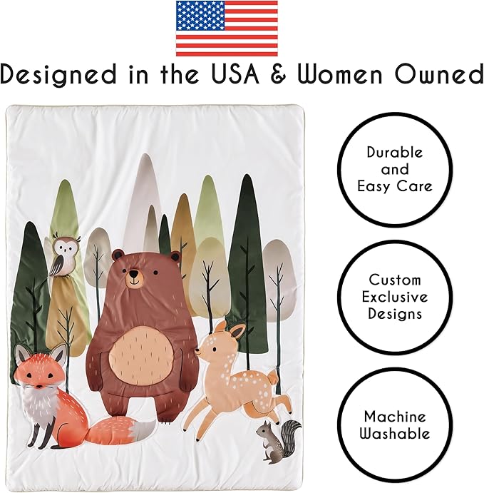 Sweet Jojo Designs 3-Piece Baby Crib Bedding Set (Woodland Animals) for Boys or Girls, Infants/Nursery incl. Blanket, Fitted Sheet and Crib Skirt (Neutral Theme, Woods, Forest Animal, Bear, Deer Fox)