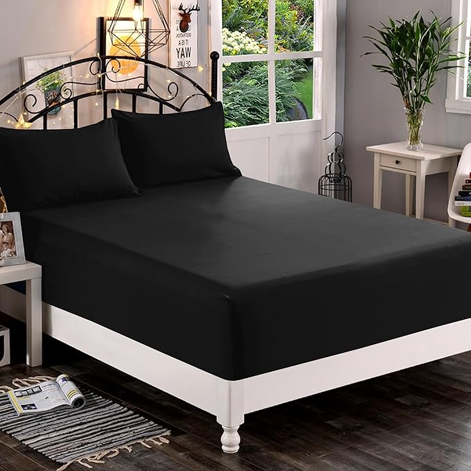 Elegant Comfort 1500 Premium Quality Fitted Sheet Ultra Soft 18-24 Inch Extra Deep Pocket - Single Fitted Sheet for High Mattress - Wrinkle Free with Smart Storage Pockets, King, Black