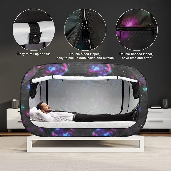 Bed Tent Full Bed Canopy Portable Dream Tent for Adult Indoor Sleeping Tents with 2 Doors Breathable Private Space Tents, Galaxy