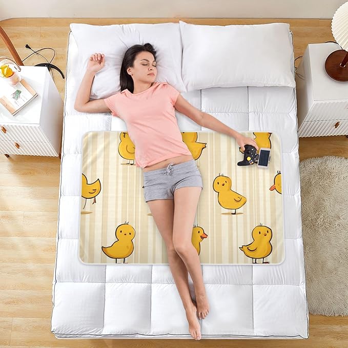 Waterproof Bed Pad Reusable Changing Pad Toddler Mattress Protector Large Pee Pad Baby Diaper Pad Soft Washable Liner Yellow Ducks Stripes