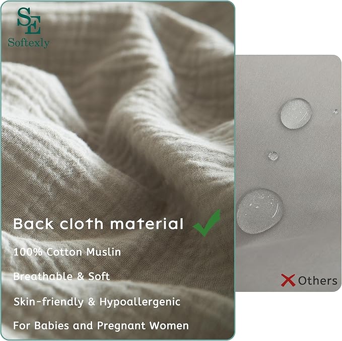 SE SOFTEXLY Muslin Duvet Cover Queen Size, 100% Washed Cotton Duvet Cover Set, Ultra Soft Comforter Cover Linen Like, 3 Pieces Minimalist Gauze Duvet Cover with 2 Pillowcases, 90"x90", Smoky-Green