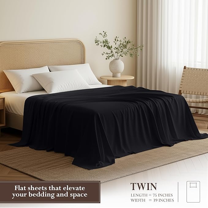 Utopia Bedding Flat Sheet - 1 Pack (Twin, Black)- Soft Brushed Microfiber Fabric - Shrinkage & Fade Resistant Top Sheet - Easy Care Bed Sheet