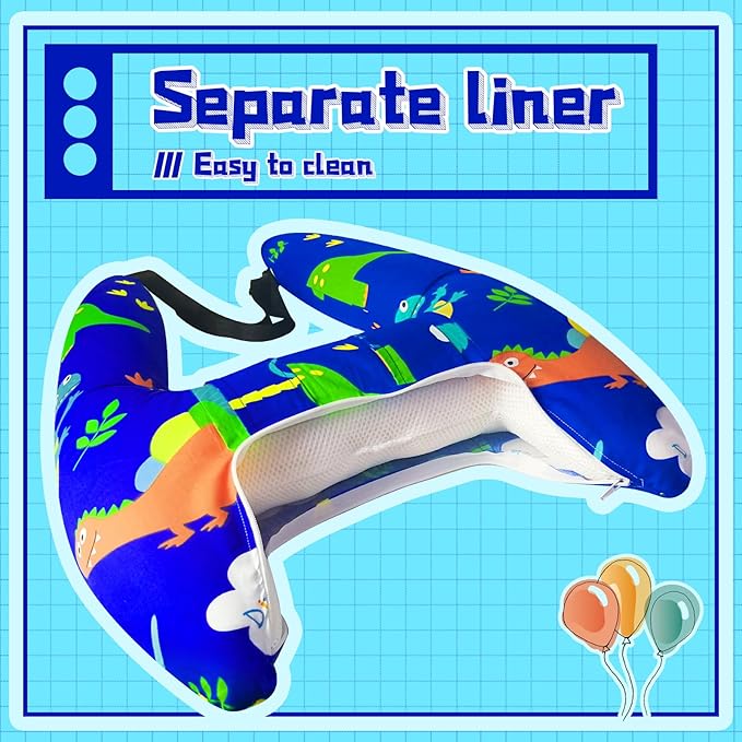 H-Shape Car Seat Pillow for Kids (Blue Dinosaur), Kids Car Pillows for Sleeping, Child Car Sleeping Head Support, Travel Neck Rest Car Seat Pillow for Children Sleeping