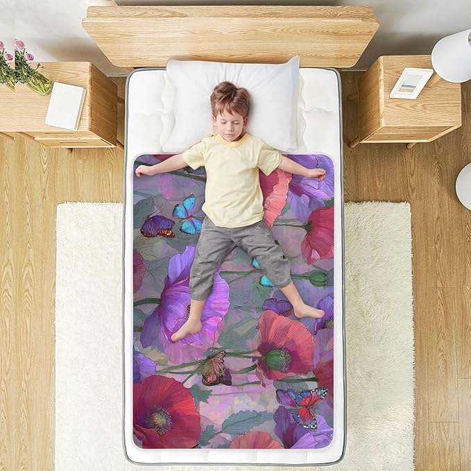 Waterproof Bed Pad Reusable Changing Pad Toddler Mattress Protector Large Pee Pad Baby Diaper Pad Soft Washable Liner Purple Red Poppy Butterfly