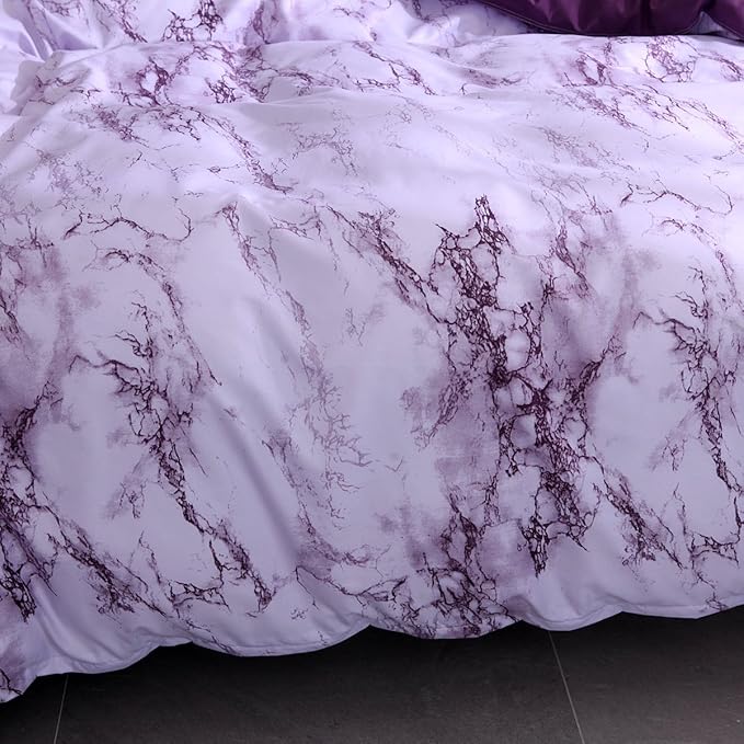 Feelyou King Bedding Duvet Cover Set Grape Reversible Marble Luxury Microfiber Lightweight Down Comforter Quilt Cover with Zipper Closure Best Organic 3PCS