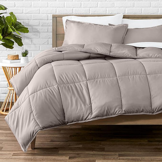 Bare Home Comforter Set - Full Size - Ultra-Soft - Goose Down Alternative - Premium 1800 Series - All Season Warmth (Full, Khaki)