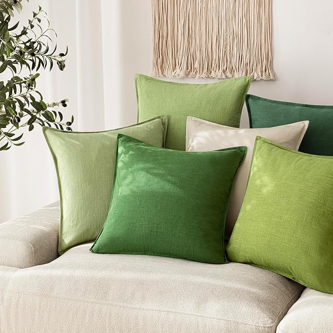 Foindtower Pack of 2, Decorative Linen Soild Throw Pillow Covers Soft Accent Euro Cushion Case Boho Farmhouse Pillowcase for Chair Couch Sofa Bedroom Living Room Home Decor 24 x 24 Inch Forest Green