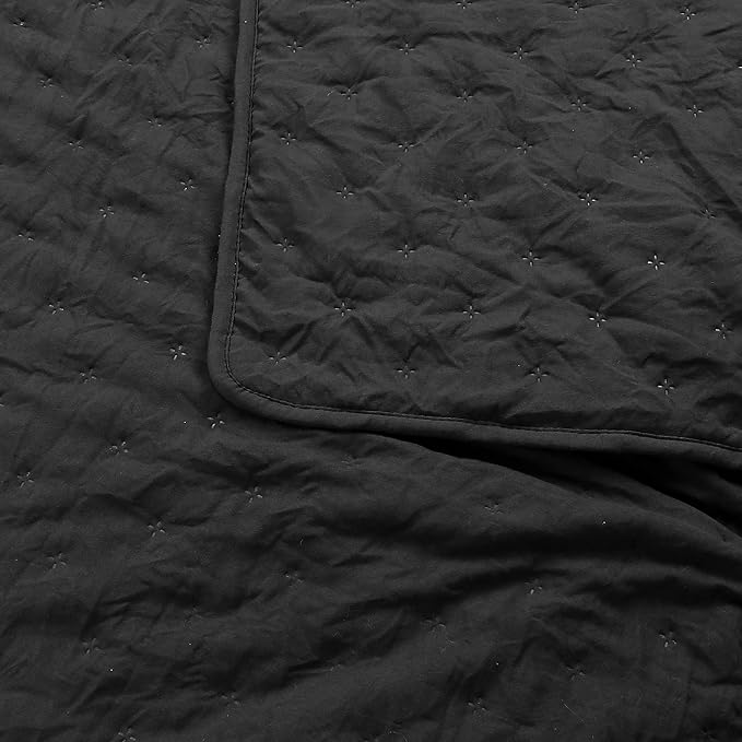 ROARINGWILD Black King Size Quilt Bedding Sets with Pillow Shams, Lightweight Soft Bedspread Coverlet, Quilted Blanket Thin Comforter Bed Cover, All Season, 3 Pieces, 104x90 inches