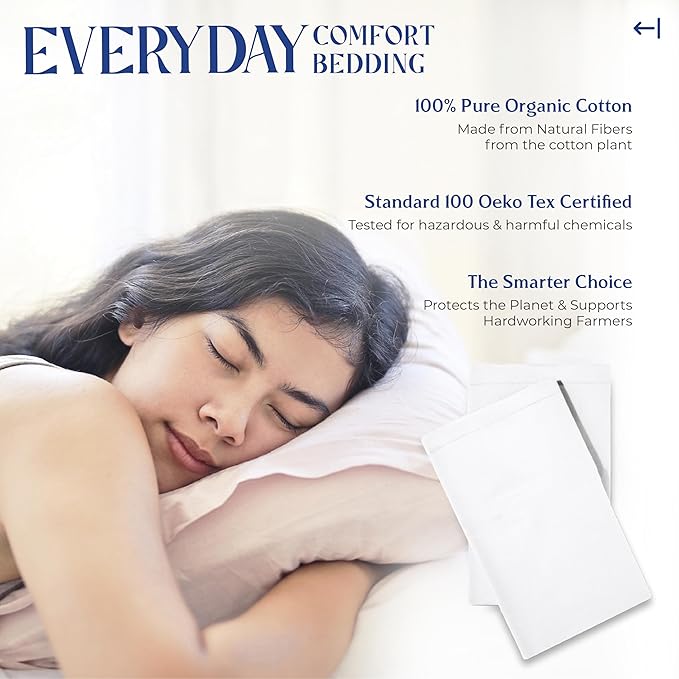 Mayfair Linen 100% Organic Cotton Percale Pillow Cases Standard/Queen Size Set of 2 - Percale Pillowcases Standard/Queen, Soft Cooling Pillow Cases for Sleeping, Cotton Pillowcovers - White